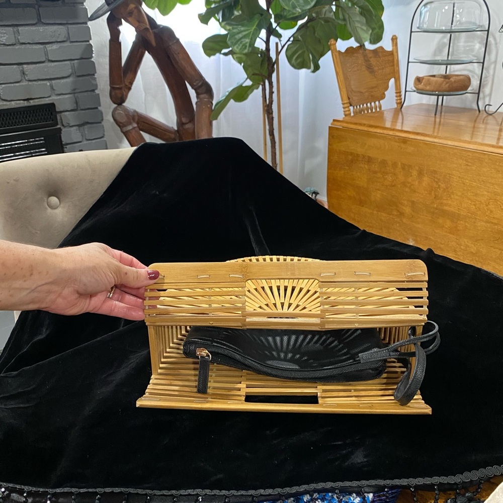 Bamboo clutch with black liner bag - Picture 4 of 5